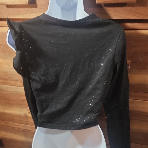 Elegant Black Glitter Ruffle Sleeve Women's Blouse - Picture 5 of 7